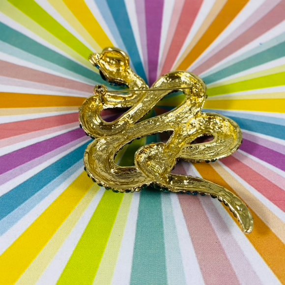 Mr. McSlither Giant Teal and lime Rhinestone Snake Serpent pin brooch pendant - Picture 3 of 7